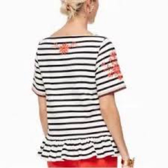 Kate Spade Broome Street Black/White Striped & Embroidered Top - Picture 4 of 16